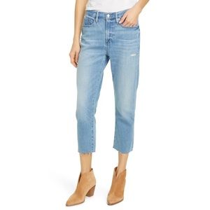 FRAME Le Beau Crop Jeans NWT High Rise Straight Raw Hem Light Wash SZ 31